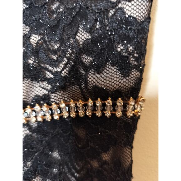 Alex Evenings Floral Lace Shimmer Gown Maxi Rhinestone Waist - Picture 6 of 13